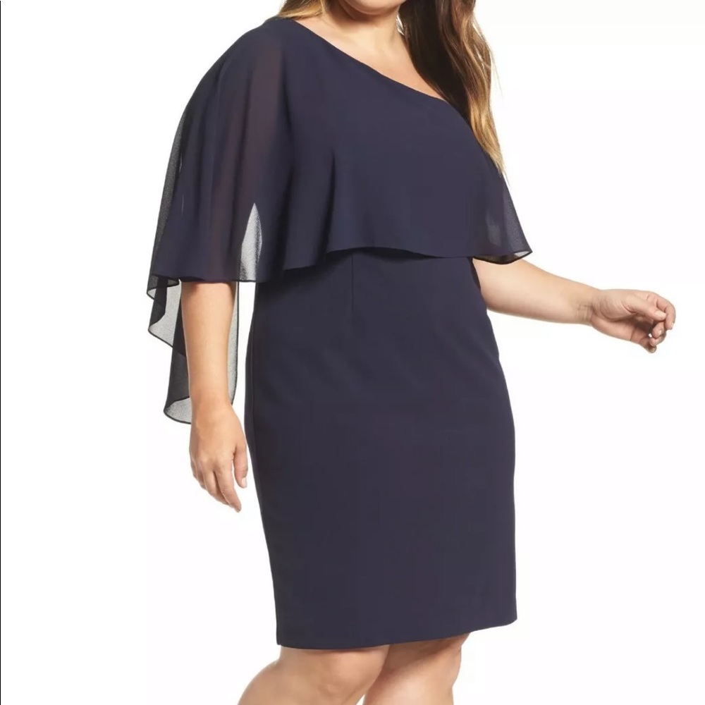 Vince Camuto Navy Chiffon Crepe One Shoulder 18W